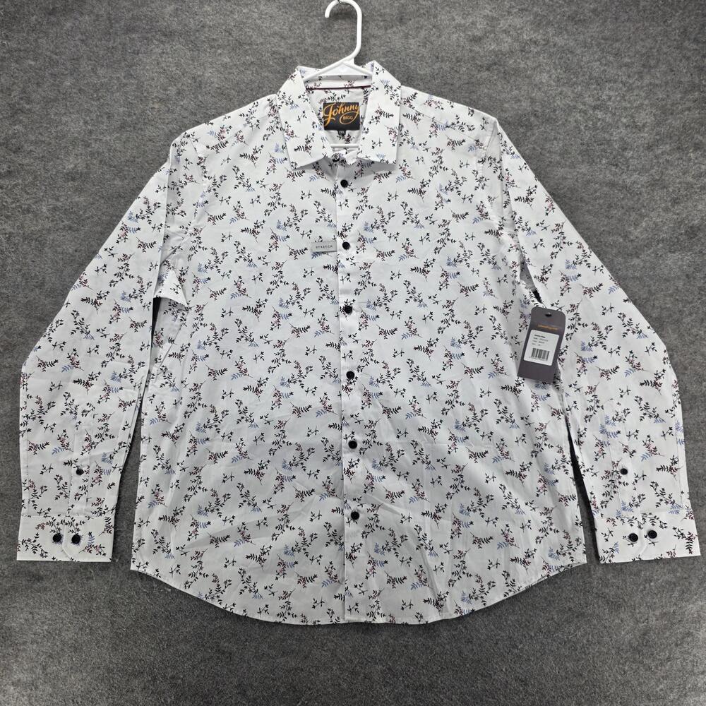 Johnny Bigg Shirt Mens 2XL White Floral Stretch Long Sleeve Casual Button